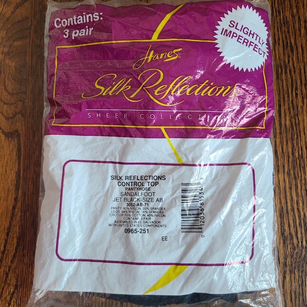 Hanes Silk Reflection Control Top Sandalfoot Pantyhose Black AB Imperfect 3 Pair